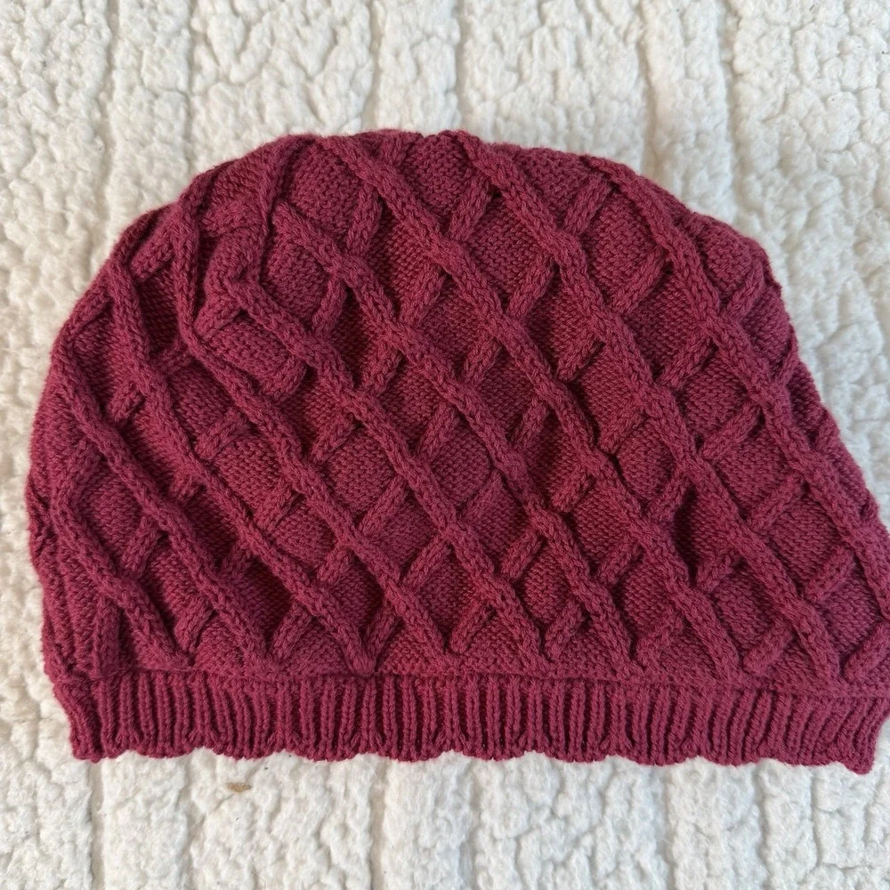 Janie And Jack Kids Criss Cross Knit Winter Hat with Bow for Girls Burgundy 4 -5